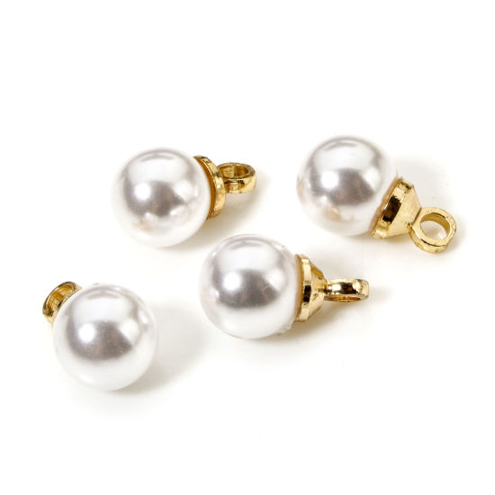 Изображение 10 PCs Brass & Acrylic Charms 18K Gold Plated Round Acrylic Imitation Pearl 9.5mm x 6mm