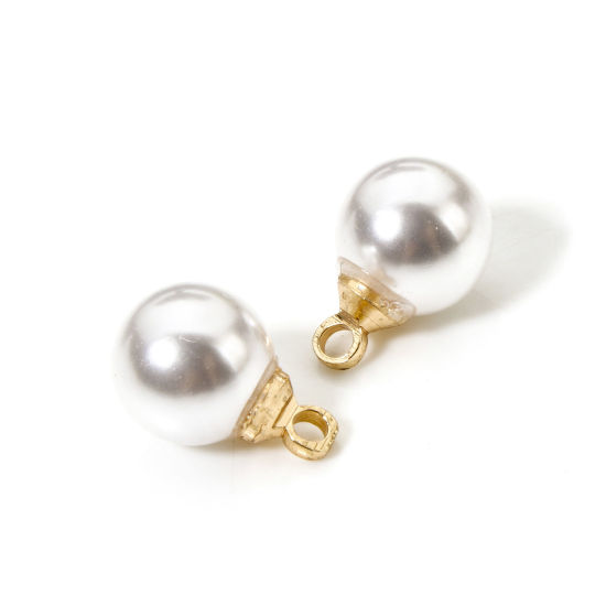 Изображение 10 PCs Brass & Acrylic Charms 18K Gold Plated Round Acrylic Imitation Pearl 11.5mm x 8mm