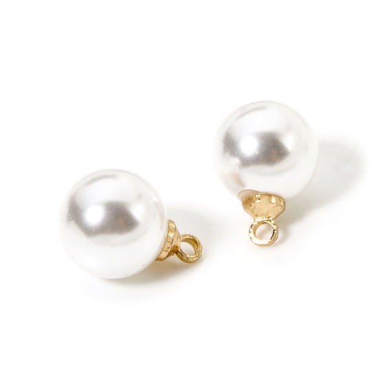 Изображение 10 PCs Brass & Acrylic Charms 18K Gold Plated Round Acrylic Imitation Pearl 13.5mm x 10mm