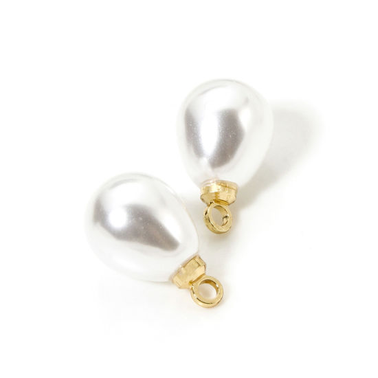 Изображение 10 PCs Brass & Acrylic Charms 18K Gold Plated Drop Acrylic Imitation Pearl 13mm x 8mm