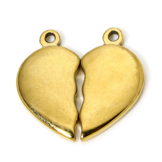 Picture of 1 Set ( 2 PCs/Set) Eco-friendly PVD Vacuum Plating 304 Stainless Steel Pendants 18K Gold Plated Heart 3cm x 1.6cm