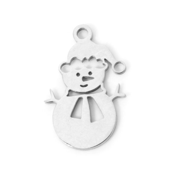 Picture of 3 PCs 304 Stainless Steel Christmas Charms Silver Tone Christmas Snowman Hollow 18mm x 11mm