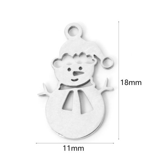 Picture of 3 PCs 304 Stainless Steel Christmas Charms Silver Tone Christmas Snowman Hollow 18mm x 11mm