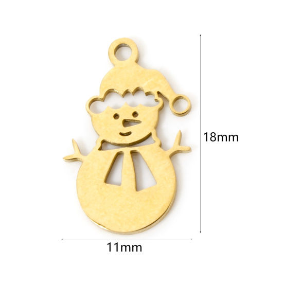 Picture of 3 PCs Vacuum Plating 304 Stainless Steel Christmas Charms 18K Gold Plated Christmas Snowman Hollow 18mm x 11mm