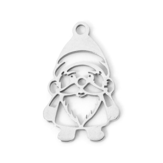 Picture of 3 PCs 304 Stainless Steel Christmas Charms Silver Tone Christmas Santa Claus Hollow 19mm x 12mm