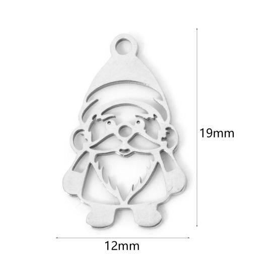 Picture of 3 PCs 304 Stainless Steel Christmas Charms Silver Tone Christmas Santa Claus Hollow 19mm x 12mm