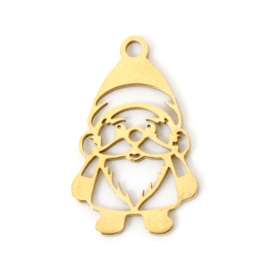 Picture of 3 PCs Vacuum Plating 304 Stainless Steel Christmas Charms 18K Gold Plated Christmas Santa Claus Hollow 19mm x 12mm