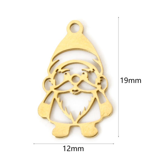 Picture of 3 PCs Vacuum Plating 304 Stainless Steel Christmas Charms 18K Gold Plated Christmas Santa Claus Hollow 19mm x 12mm