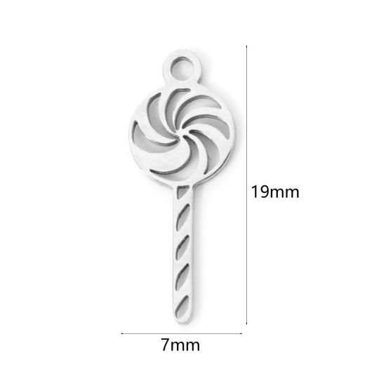 Picture of 3 PCs 304 Stainless Steel Christmas Charms Silver Tone Lollipop Hollow 19mm x 7mm