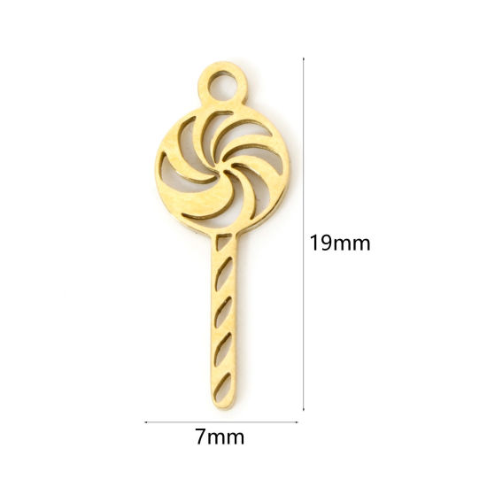 Picture of 3 PCs Vacuum Plating 304 Stainless Steel Christmas Charms 18K Gold Plated Lollipop Hollow 19mm x 7mm