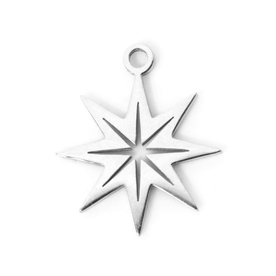 Picture of 3 PCs 304 Stainless Steel Christmas Charms Silver Tone Star Hollow 16mm x 14mm