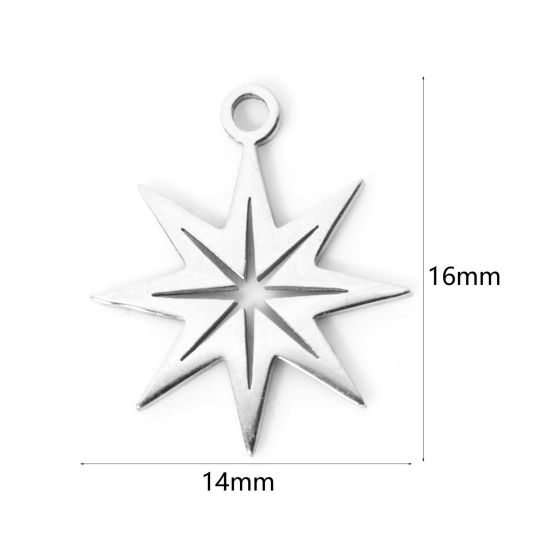 Picture of 3 PCs 304 Stainless Steel Christmas Charms Silver Tone Star Hollow 16mm x 14mm