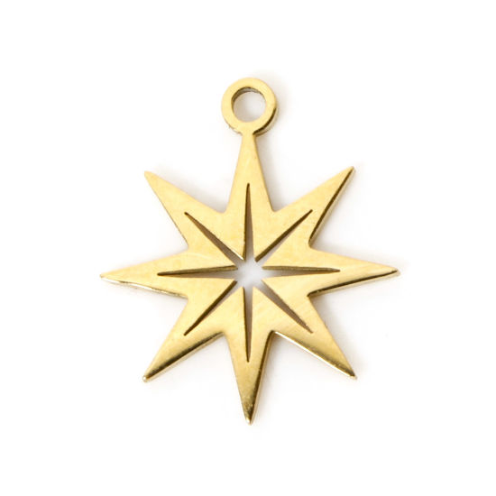 Picture of 3 PCs Vacuum Plating 304 Stainless Steel Christmas Charms 18K Gold Plated Star Hollow 16mm x 14mm