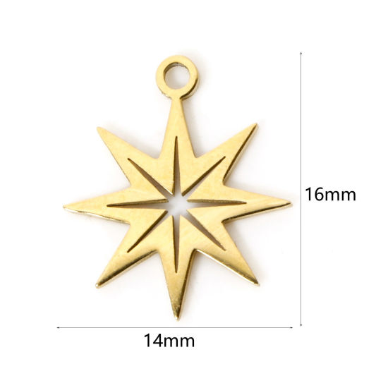 Picture of 3 PCs Vacuum Plating 304 Stainless Steel Christmas Charms 18K Gold Plated Star Hollow 16mm x 14mm