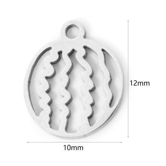 Picture of 3 PCs 304 Stainless Steel Charms Silver Tone Watermelon Fruit Hollow 12mm x 10mm