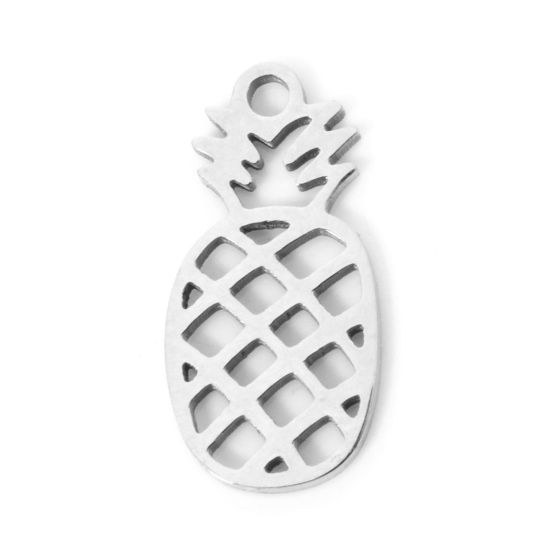 Image de 3 Pcs Breloques en 304 Acier Inoxydable Ananas Argent Mat Creux 15mm x 7mm