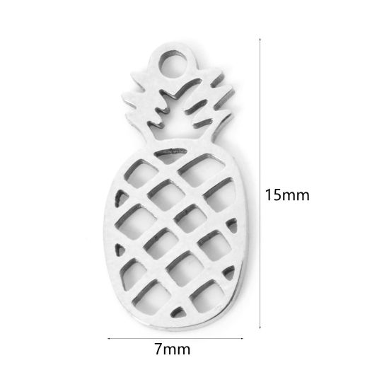 Image de 3 Pcs Breloques en 304 Acier Inoxydable Ananas Argent Mat Creux 15mm x 7mm