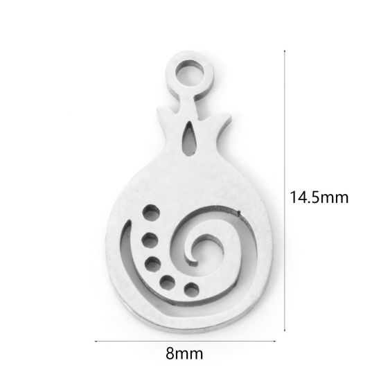 Picture of 3 PCs 304 Stainless Steel Charms Silver Tone Pomegranate Fruit Hollow 14.5mm x 8mm