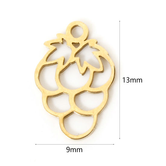 Picture of 3 PCs Vacuum Plating 304 Stainless Steel Charms 18K Gold Plated Grape Fruit Hollow 13mm x 9mm