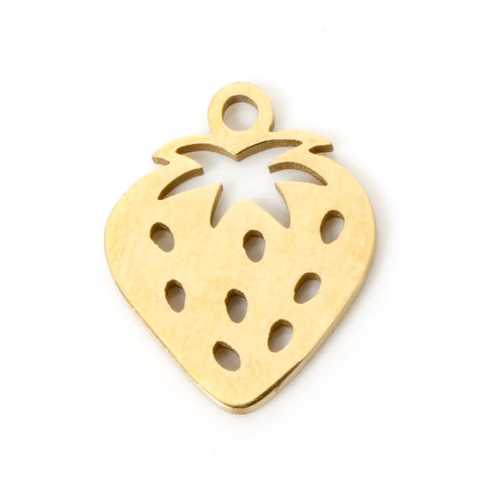 Picture of 3 PCs Vacuum Plating 304 Stainless Steel Charms 18K Gold Plated Cherry Fruit Hollow 12.5mm x 10mm