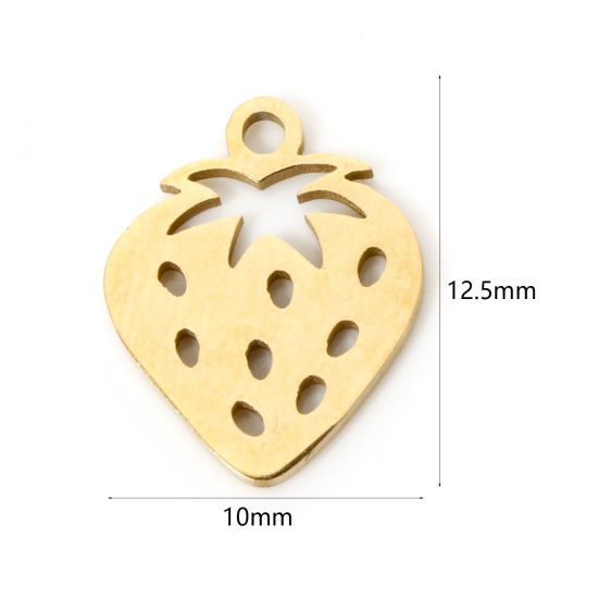 Picture of 3 PCs Vacuum Plating 304 Stainless Steel Charms 18K Gold Plated Cherry Fruit Hollow 12.5mm x 10mm