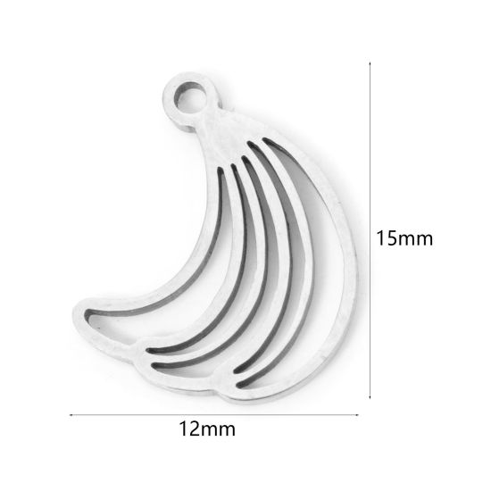 Picture of 3 PCs 304 Stainless Steel Charms Silver Tone Banana Fruit Hollow 15mm x 12mm