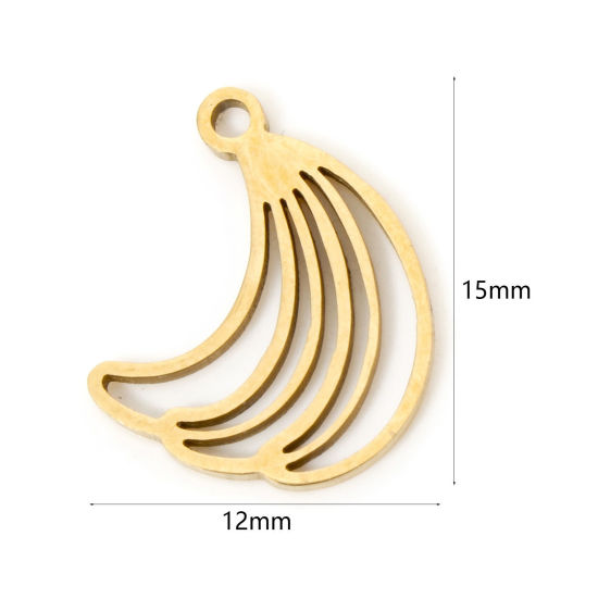 Picture of 3 PCs Vacuum Plating 304 Stainless Steel Charms 18K Gold Plated Banana Fruit Hollow 15mm x 12mm