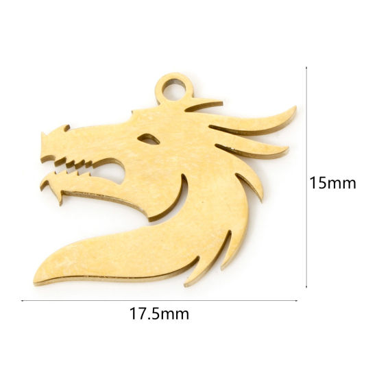 Picture of 3 PCs Vacuum Plating 304 Stainless Steel Charms 18K Gold Plated Dragon 17.5mm x 15mm