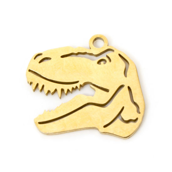 Picture of 3 PCs Vacuum Plating 304 Stainless Steel Charms 18K Gold Plated Dinosaur Animal 17mm x 15mm