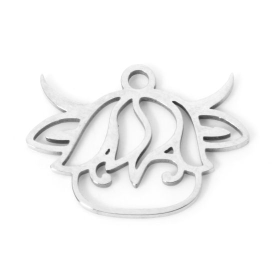 Picture of 3 PCs 304 Stainless Steel Charms Silver Tone Bull Head/ Cow Head 17mm x 12mm