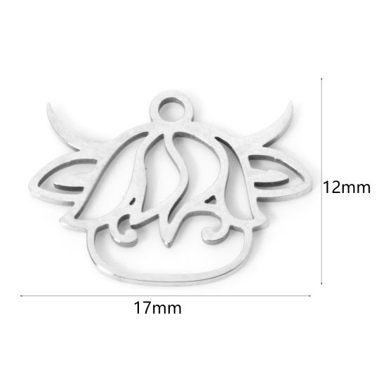 Picture of 3 PCs 304 Stainless Steel Charms Silver Tone Bull Head/ Cow Head 17mm x 12mm