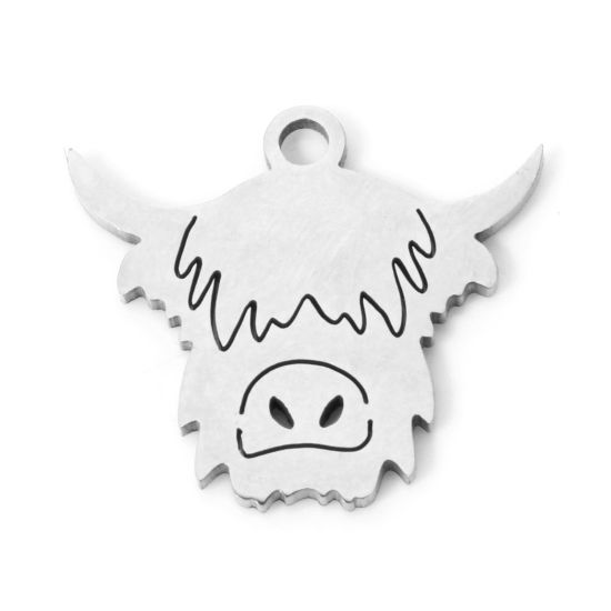 Picture of 3 PCs 304 Stainless Steel Charms Silver Tone Bull Head/ Cow Head 15mm x 13.5mm