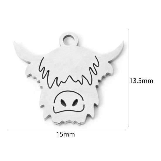 Picture of 3 PCs 304 Stainless Steel Charms Silver Tone Bull Head/ Cow Head 15mm x 13.5mm