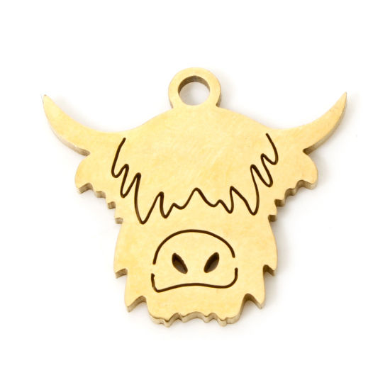 Picture of 3 PCs Vacuum Plating 304 Stainless Steel Charms 18K Gold Plated Bull Head/ Cow Head 15mm x 13.5mm