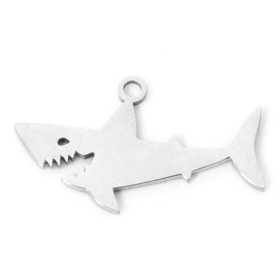 Picture of 3 PCs 304 Stainless Steel Charms Silver Tone Shark Animal 22mm x 13mm