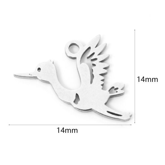 Picture of 3 PCs 304 Stainless Steel Charms Silver Tone Bird Animal 14mm x 14mm