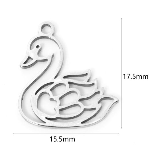 Picture of 3 PCs 304 Stainless Steel Charms Silver Tone Swan Animal 17.5mm x 15.5mm