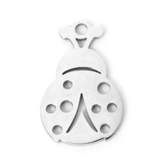 Picture of 3 PCs 304 Stainless Steel Charms Silver Tone Ladybug Animal 17mm x 11mm