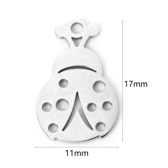 Picture of 3 PCs 304 Stainless Steel Charms Silver Tone Ladybug Animal 17mm x 11mm