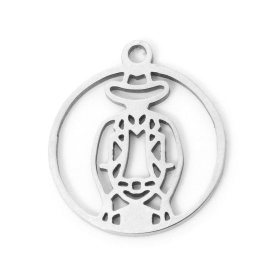 Изображение 3 PCs 304 Stainless Steel Charms Silver Tone Round Cartoon Images Hollow 17mm x 15mm