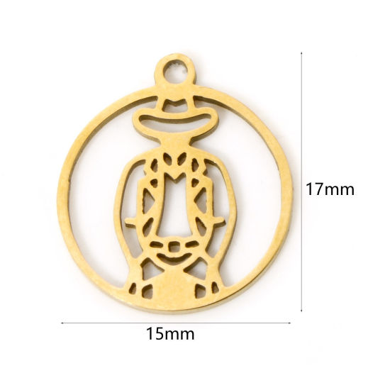 Изображение 3 PCs Vacuum Plating 304 Stainless Steel Charms 18K Gold Plated Round Cartoon Images Hollow 17mm x 15mm