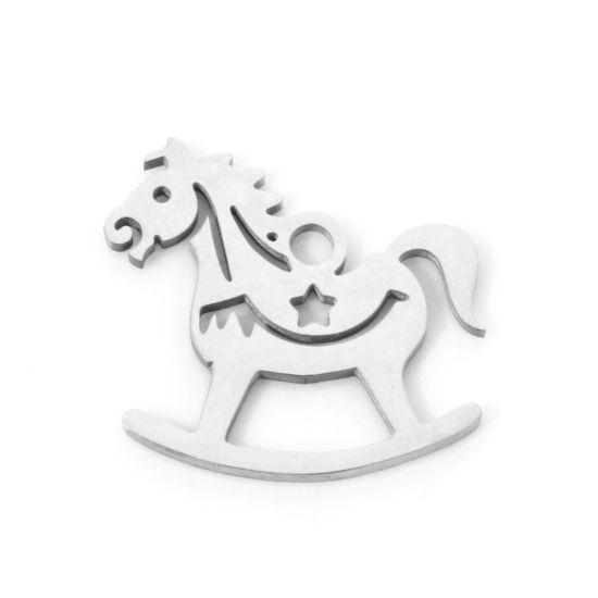 Изображение 3 PCs 304 Stainless Steel Charms Silver Tone Rocking Horse Hollow 14mm x 14mm