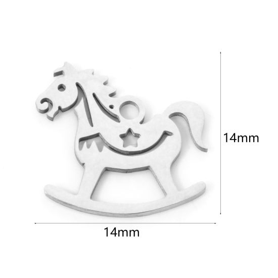 Изображение 3 PCs 304 Stainless Steel Charms Silver Tone Rocking Horse Hollow 14mm x 14mm