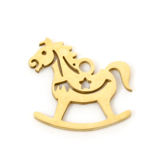 Изображение 3 PCs Vacuum Plating 304 Stainless Steel Charms 18K Gold Plated Rocking Horse Hollow 14mm x 14mm