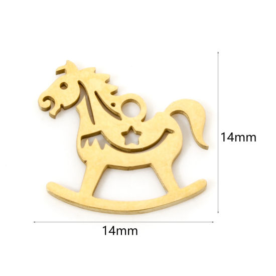 Изображение 3 PCs Vacuum Plating 304 Stainless Steel Charms 18K Gold Plated Rocking Horse Hollow 14mm x 14mm