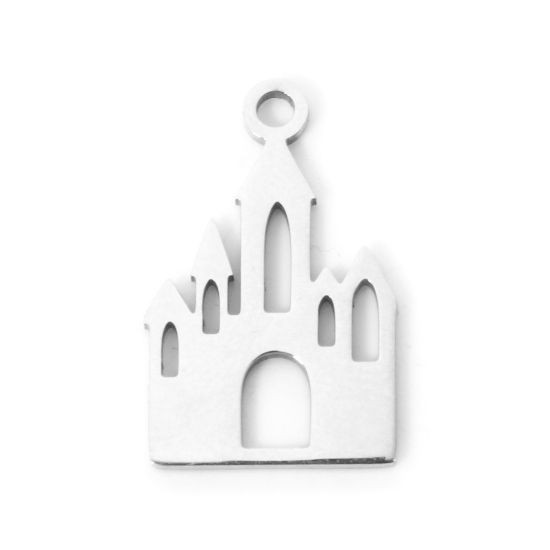 Изображение 3 PCs 304 Stainless Steel Charms Silver Tone Castle Hollow 17mm x 11mm