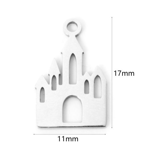 Изображение 3 PCs 304 Stainless Steel Charms Silver Tone Castle Hollow 17mm x 11mm