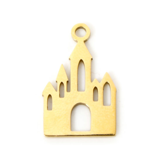 Изображение 3 PCs Vacuum Plating 304 Stainless Steel Charms 18K Gold Plated Castle Hollow 17mm x 11mm