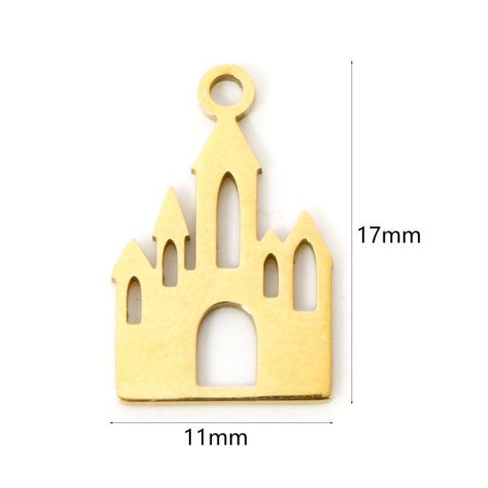 Изображение 3 PCs Vacuum Plating 304 Stainless Steel Charms 18K Gold Plated Castle Hollow 17mm x 11mm