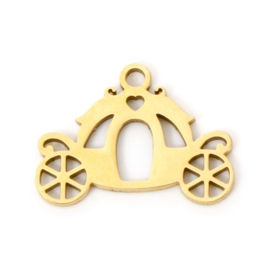 Изображение 3 PCs Vacuum Plating 304 Stainless Steel Charms 18K Gold Plated Pumpkin Carriage Hollow 16mm x 12mm